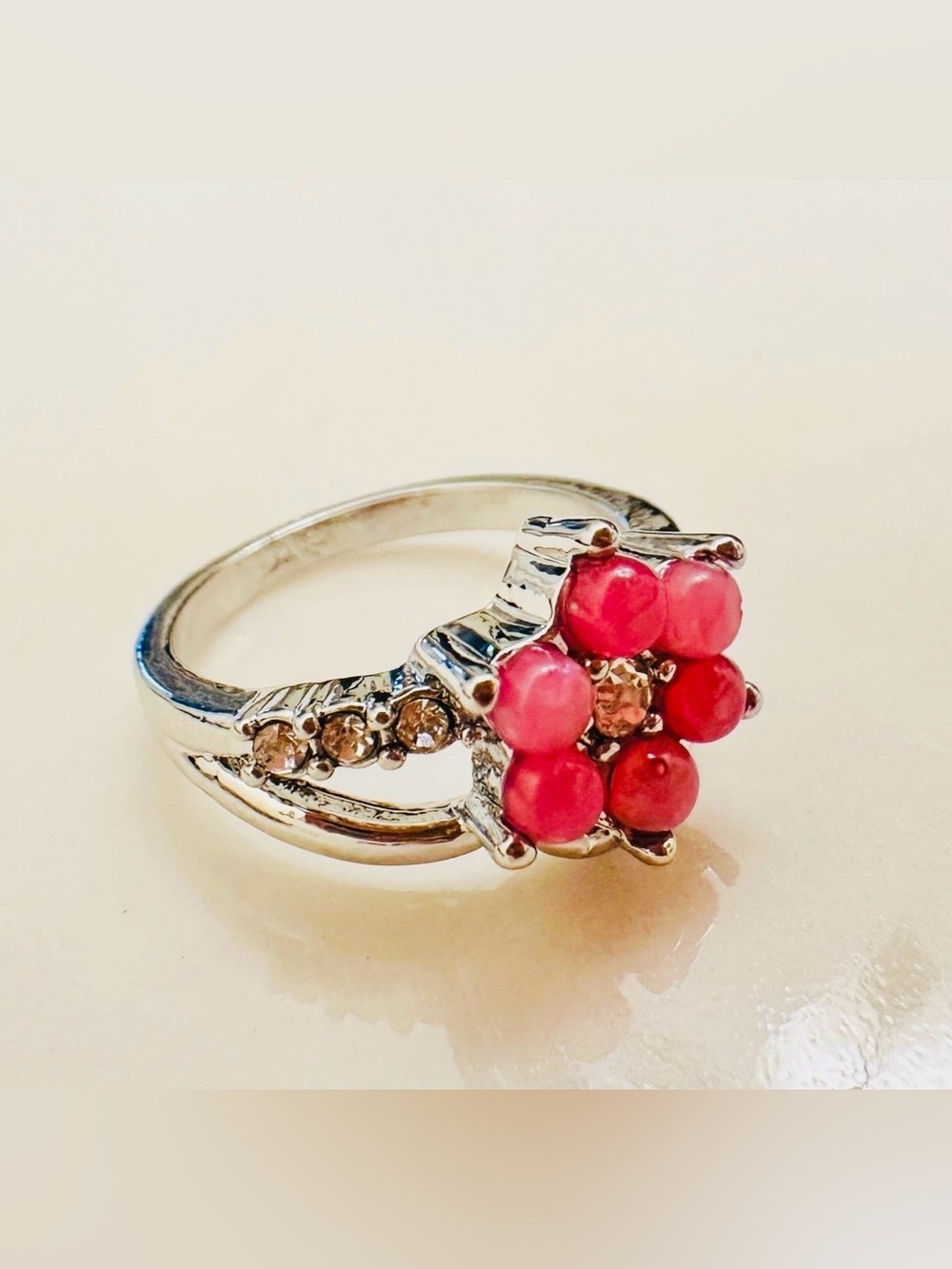 Silver Ring with Pink Cluster Gemstones*Sz~7*